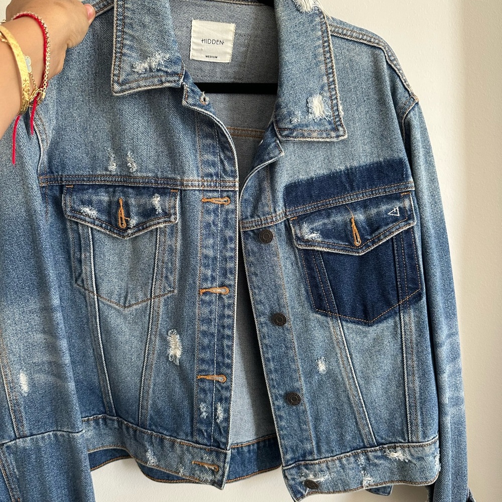 Vintage Blue Jean Jacket with Distressed Finish